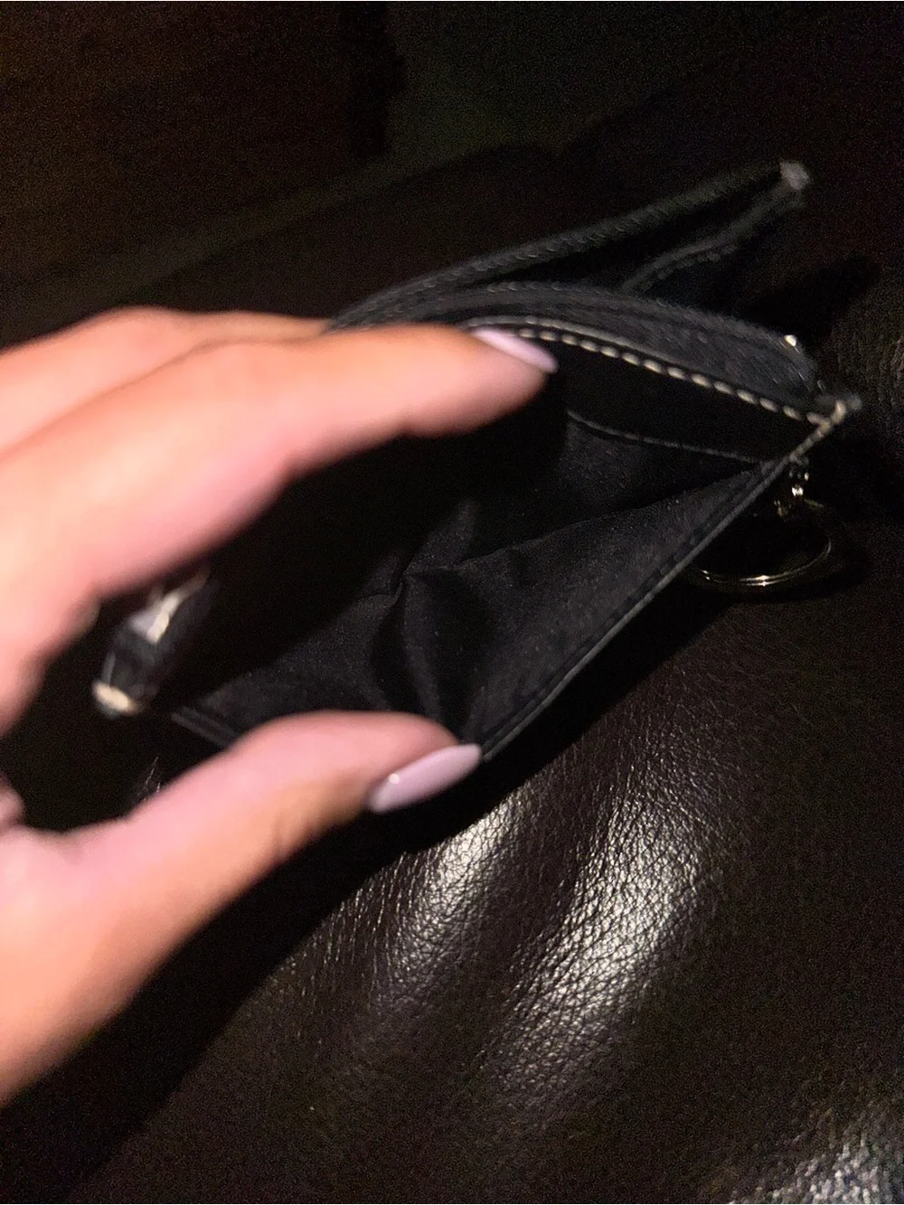 Coach Black Leather Zip Card Case with Wristlet Chain